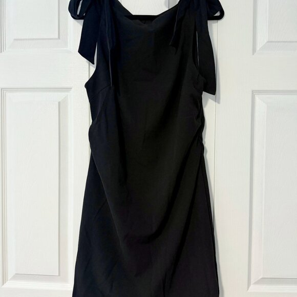 CIDER Boat Neck Solid Ruched Bowknot Mini Dress - Picture 4 of 4